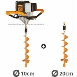 Tarière Thermique 43cc 2 Temps Villager VPH 43 Mèches 100 200mm - Orange