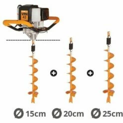 Tarière Thermique 2 Temps Lot 3 Vrilles 15 20 25cm Villager VPH 43 - Orange