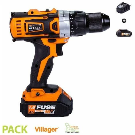 Perceuse Visseuse électrique Sans Fil 18V Avec Batterie Et Chargeur Fuse VLN 5220 Fuse Villager - Orange