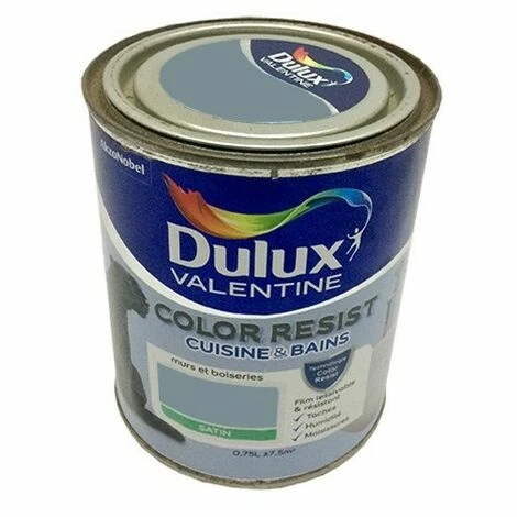 Dulux Valentine Peinture Acrylique Color Resist Cuisine & Bain Bleu Gris 0,75 L