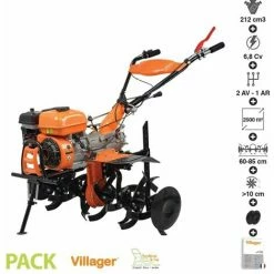 Motoculteur Thermique 6,8 Cv Travail 85cm Vitesses 2AV 1AR VILLAGER VTB 8422 - Orange