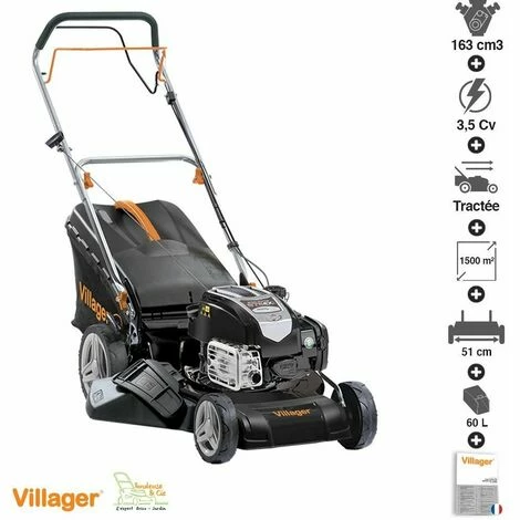 Tondeuse Thermique Moteur Briggs Stratton 3,5 Cv Coupe 51cm Mulching VILLAGER Falcon 5111B - Noir