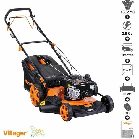 Tondeuse à Gazon Tractée Briggs & Stratton 150cc Lame 50cm Mulching VILLAGER Atlas 5111B - Noir