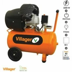 VILLAGER Compresseur D'air 2200W Cuve 50 Litres Pression 8 Bars Débit 316l/mn Village VAT VE50L