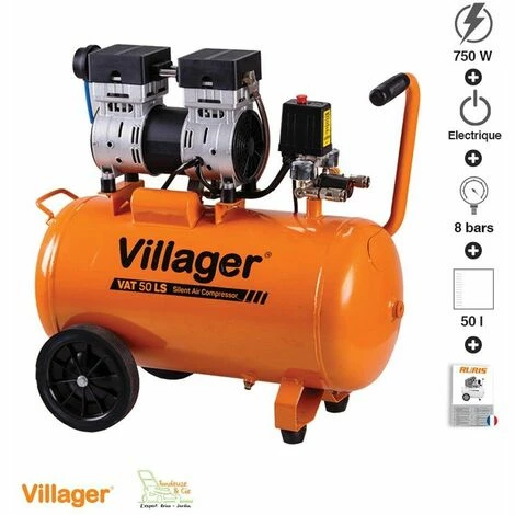 Compresseur D'air Silencieux 750W Cuve 50 Litres Villager VAT50LS
