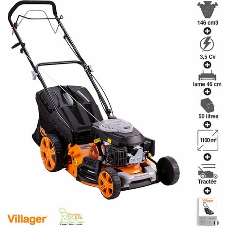 Tondeuse à Gazon Mulching Tractée 146cc 4 En 1 Coupe 46cm Villager Prime 4111T