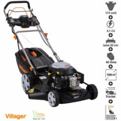 Tondeuse Tractée Mulching Démarrage électrique 173cc 4 En 1 Lame 50cm Villager Falcon 5111T-ES