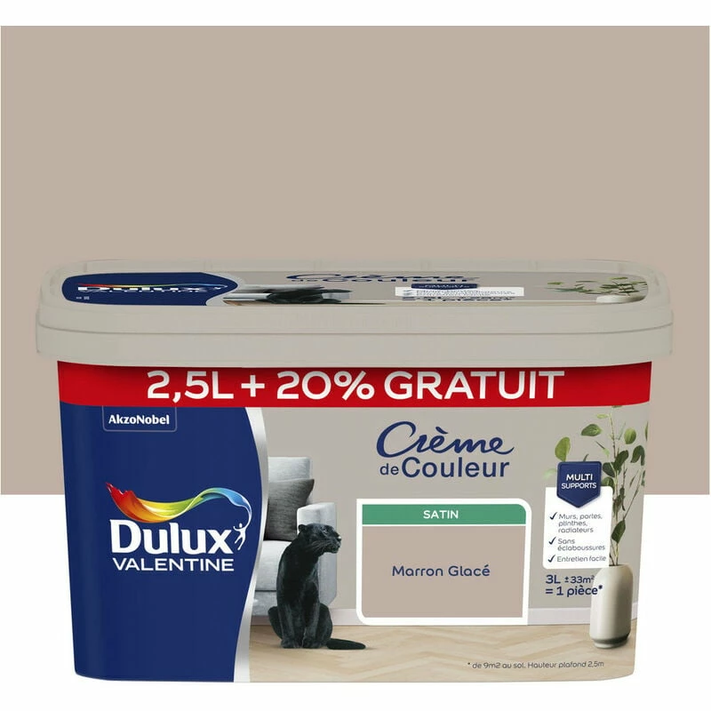 DULUX VALENTINE Crème De Couleur Satin 2.5L +20% Gratuit