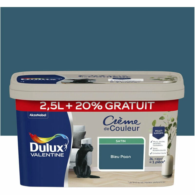 DULUX VALENTINE Crème De Couleur Satin 2.5L +20% Gratuit