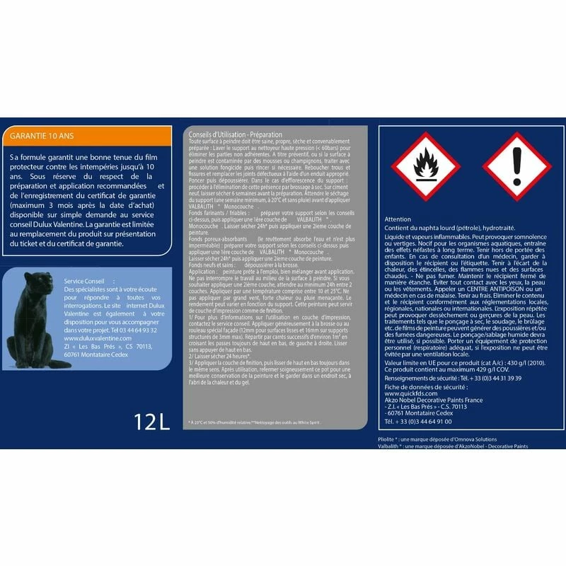 Peinture Façade Valbalith Mat Blanc 12 L - Dulux Valentine - Blanc – Image 4