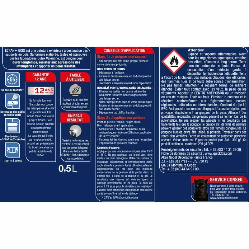 DULUXVALENTINE Peinture Ecran+ Bois Satin Blanc Crème (RAL 9001) 0,5 L - Dulux Valentine - Blanc Crème (RAL 9001) – Image 4