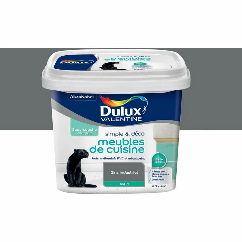 DULUX VALENTINE Peinture Simple & Déco Meubles De Cuisine Gris Industriel Finition : Satin 0,5 L - Gris Industriel