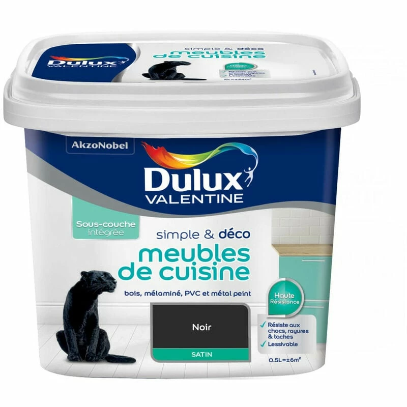 DULUX VALENTINE Peinture Simple & Déco Meubles De Cuisine Noir Finition : Satin | 0,5 L - Noir – Image 3