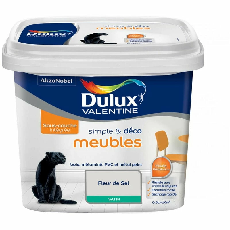 DULUX VALENTINE Peinture Simple & Déco Meubles Fleur De Sel Finition : Satin | 0,5 L - Fleur De Sel – Image 3