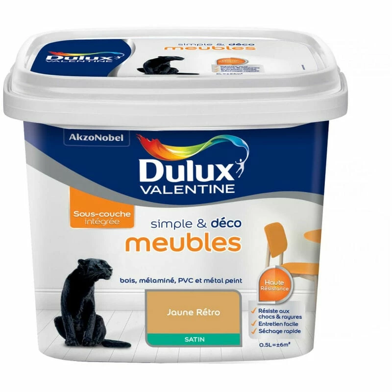DULUX VALENTINE Peinture Simple & Déco Meubles Jaune Rétro Finition : Satin | 0,5 L - Jaune Rétro – Image 3