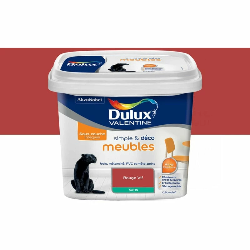 DULUX VALENTINE Peinture Simple & Déco Meubles Rouge Vif Finition : Satin | 0,5 L - Rouge Vif