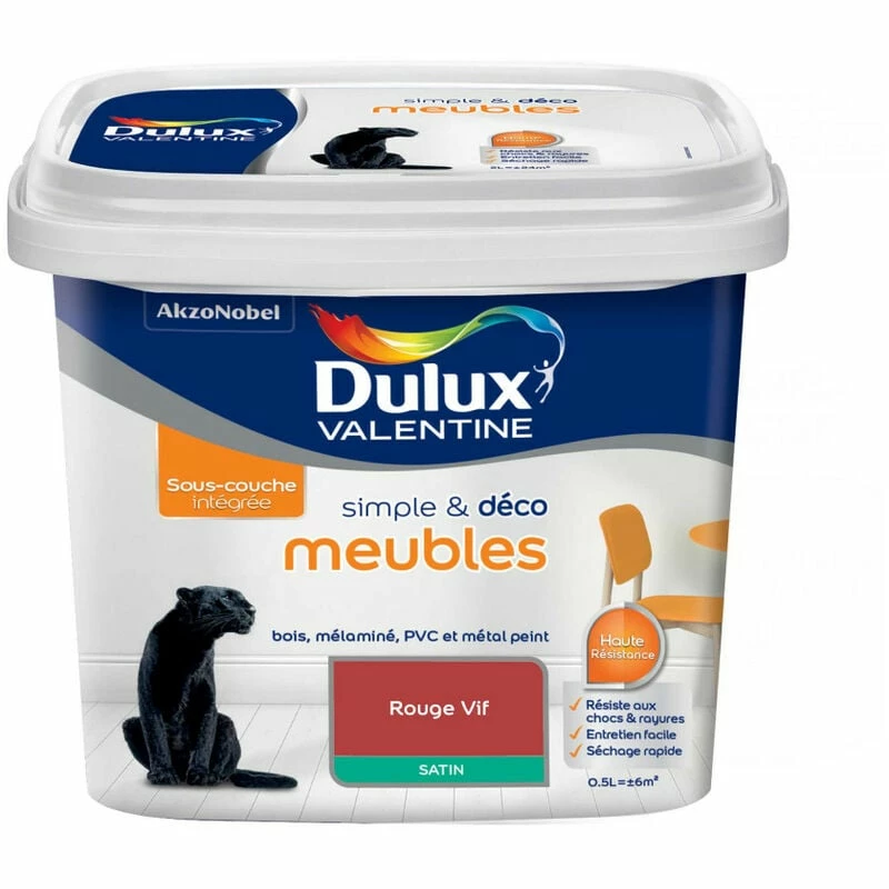 DULUX VALENTINE Peinture Simple & Déco Meubles Rouge Vif Finition : Satin | 0,5 L - Rouge Vif – Image 3